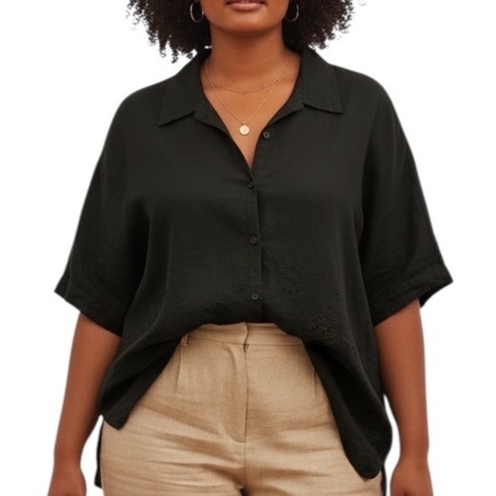 Relaxed Black Button-Front Women’s Shirt